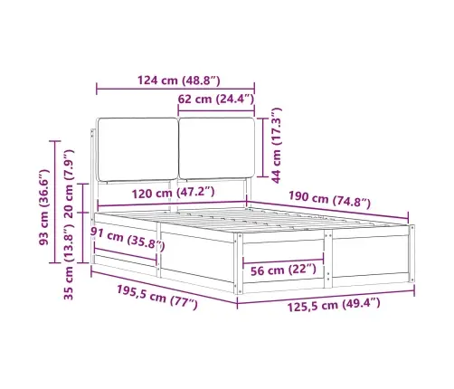 Voodiraam Pehme Peatoega Peaga Must 120 X 190 Cm Tahke Mänd