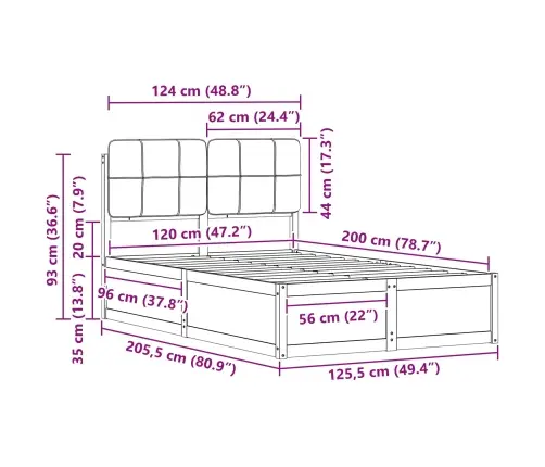 Voodiraam Pehme Peatoega Peaga Must 120 X 200 Cm Tahke Mänd