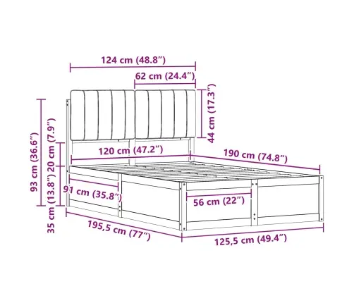 Lovo Rėmas Su Apmuštu Galvūgaliu Tamsiai Pilka 120 X 190 Cm