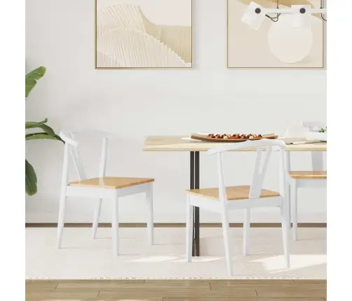 Valgomasis Krėslas 2 Pcs Balta Ir Natūrali Kietas Gumos Medis