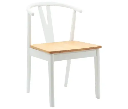 Valgomasis Krėslas 2 Pcs Balta Ir Natūrali Kietas Gumos Medis