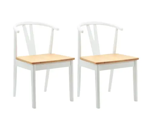 Valgomasis Krėslas 2 Pcs Balta Ir Natūrali Kietas Gumos Medis