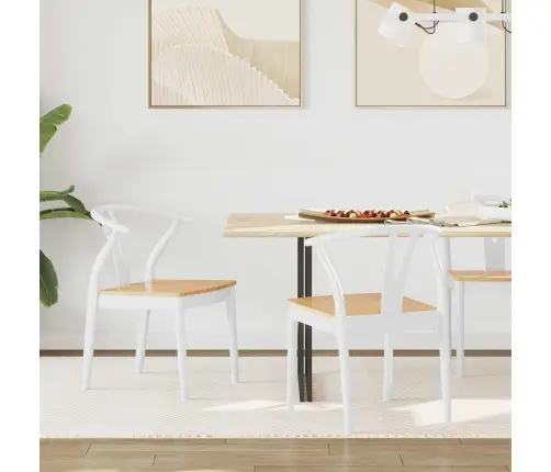 Ēdamistabas Krēsls 2 Pcs Balts Un Dabisks Ciets Gumijas Koks Vidaxl