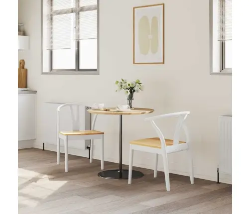 Ēdamistabas Krēsls 2 Pcs Balts Un Dabisks Ciets Gumijas Koks Vidaxl