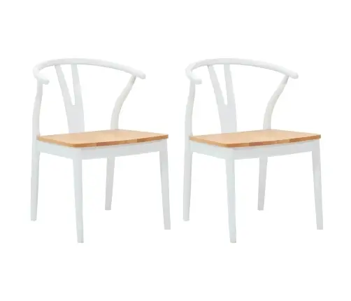 Ēdamistabas Krēsls 2 Pcs Balts Un Dabisks Ciets Gumijas Koks Vidaxl
