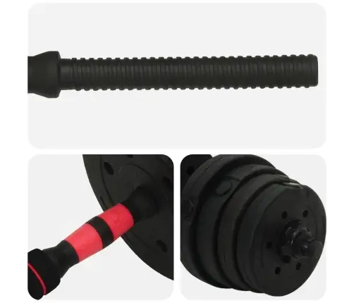 2-In-1 Hantelių Ir Štangos Rinkinys 30Kg Juoda Ir Raudona