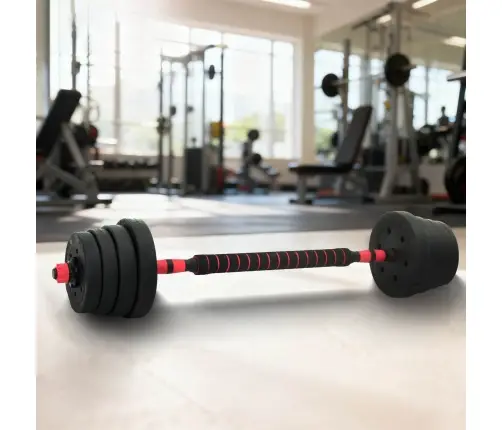 2-In-1 Hantelių Ir Štangos Rinkinys 30Kg Juoda Ir Raudona