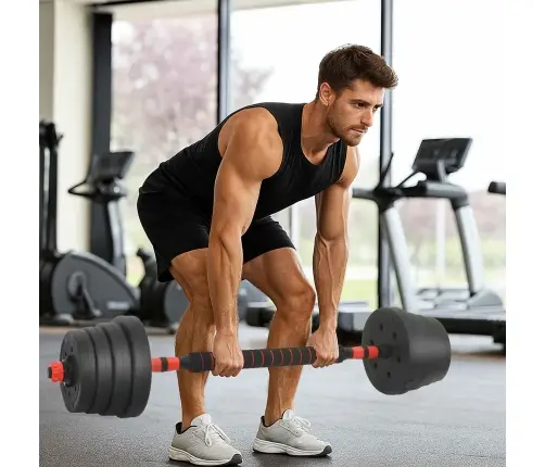 2-In-1 Hantelių Ir Štangos Rinkinys 30Kg Juoda Ir Raudona