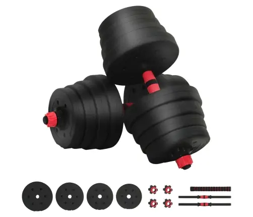 2-In-1 Hantelių Ir Štangos Rinkinys 30Kg Juoda Ir Raudona