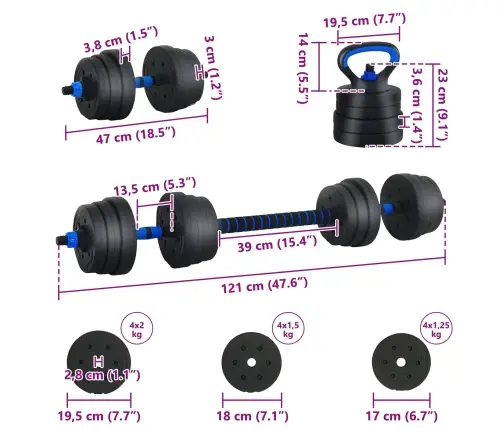 4-In-1 Hanteles Komplekts Melna Un Zila 121 X 19,5 X 19,5 Cm Vidaxl