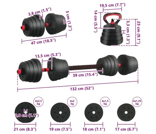 4-In-1 Hanteles Komplekts Melns Un Sarkans 121 X 19,5 X 19,5 Cm Vidaxl