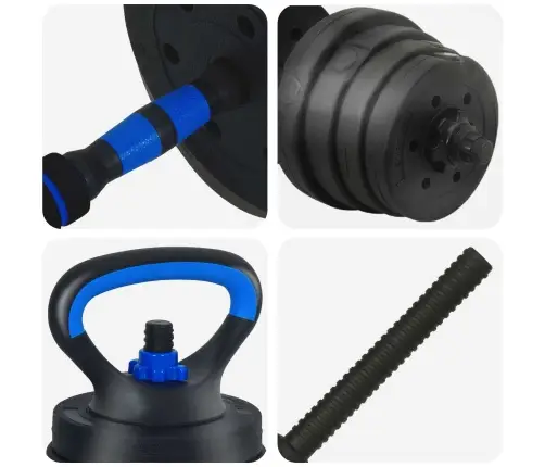 2-In-1 Hantelių Ir Štangos Rinkinys 30Kg Juoda Ir Mėlyna