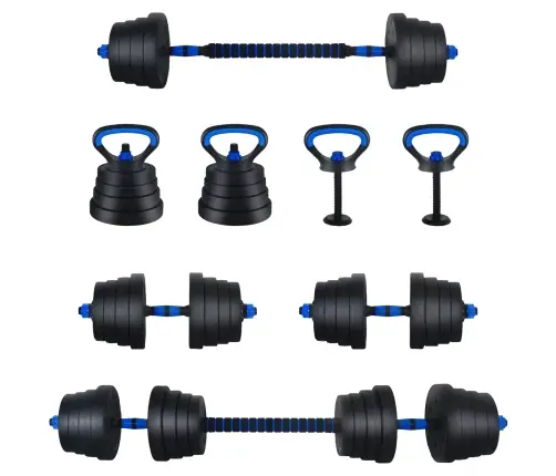 2-In-1 Hantelių Ir Štangos Rinkinys 30Kg Juoda Ir Mėlyna