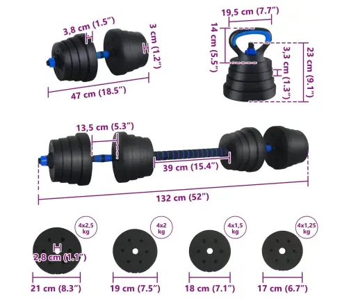 2-In-1 Hantelių Ir Štangos Rinkinys 30Kg Juoda Ir Mėlyna
