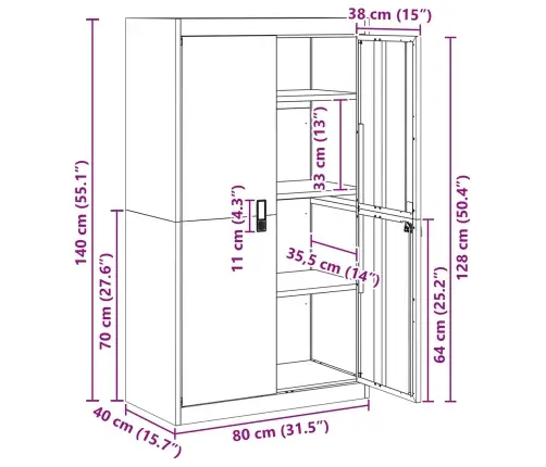 Skapītis 2 Pcs Melna 80 X 40 X 140 Cm Auksti Velmēts Tērauds Vidaxl