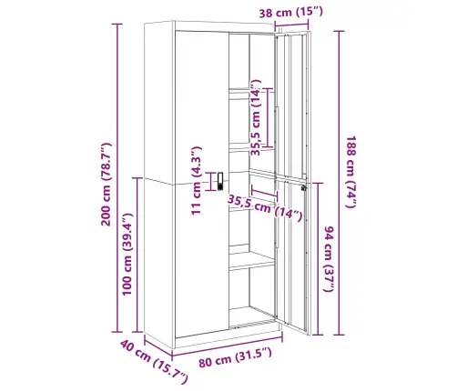 Skapītis 2 Pcs Balts 80 X 40 X 200 Cm Auksti Velmēts Tērauds Vidaxl