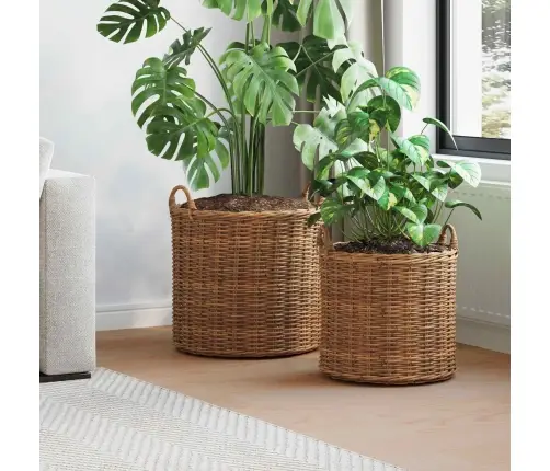 Stādītāju Grozs Ar Uzglabāšanu 2 Pcs Brūna Lacak Rattan Vidaxl