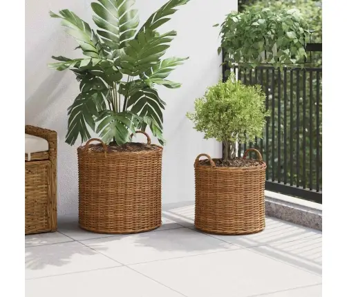 Stādītāju Grozs Ar Uzglabāšanu 2 Pcs Brūna Lacak Rattan Vidaxl