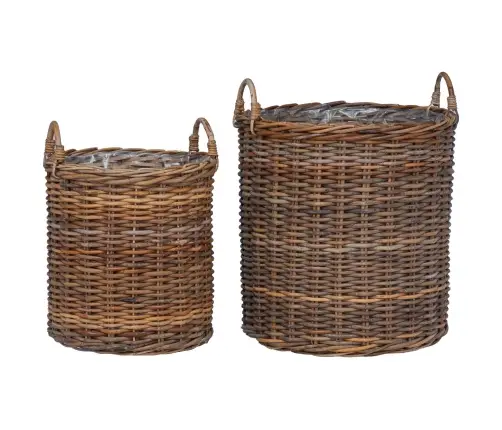 Stādītāju Grozs Ar Uzglabāšanu 2 Pcs Brūna Lacak Rattan Vidaxl