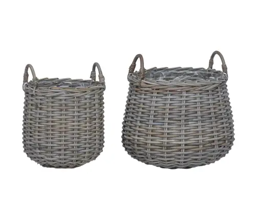 Gėlių Krepšys Su Saugykla 2 Pcs Pilka Lacak Ratanas