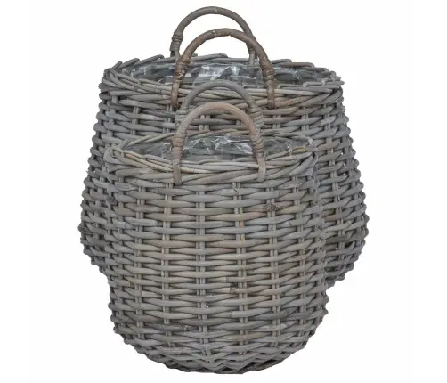 Gėlių Krepšys Su Saugykla 2 Pcs Pilka Lacak Ratanas