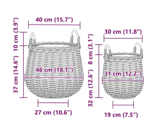 Gėlių Krepšys Su Saugykla 2 Pcs Pilka Lacak Ratanas