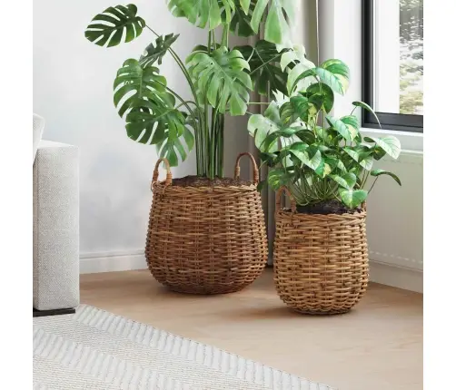 Stādītāju Grozs Ar Uzglabāšanu 2 Pcs Brūna Lacak Rattan Vidaxl