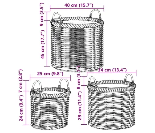 Stādītāju Grozs Ar Uzglabāšanu 3 Pcs Brūna Kubu Rotangpalma Vidaxl