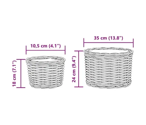 Stādāmā Grozs Ar Uzglabāšanu 2 Pcs Brūna Kubu Rotangpalma Vidaxl