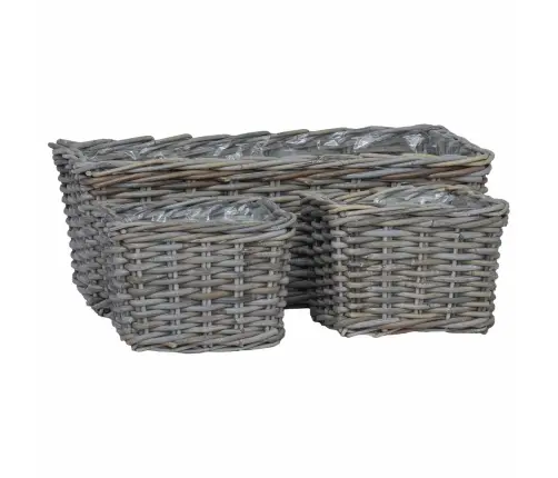 Stādītāja Grozs Ar Uzglabāšanu 3 Pcs Pelēka Kubu Rotangpalma Vidaxl