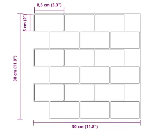 Metro Flīze 10 Pcs Balts 30,5 X 30,5 Cm Poliuretāns Un Pet Vidaxl