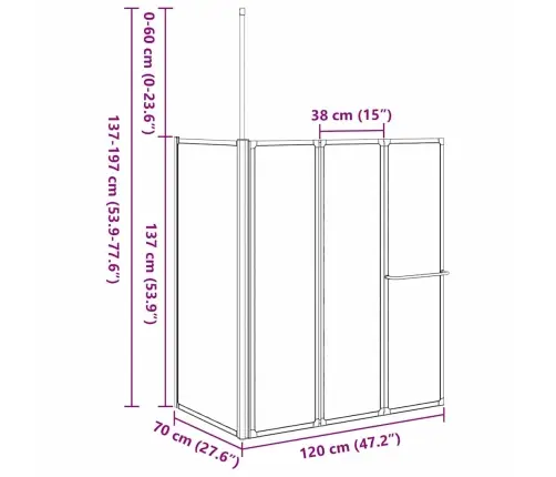 Vannas Ekrāns Matēts 120 X 70 X 137 Cm Alumīnijs & Pp Panelis Vidaxl