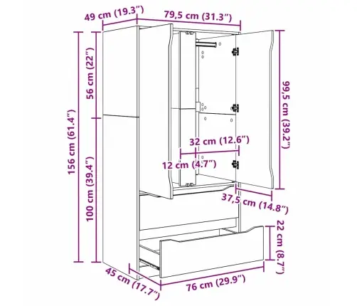 Vannas Istabas Skapītis Ar Atvilktni Melna 79,5 X 49 X 156 Cm Vidaxl