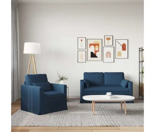 Sofa 120Cm 2 Pcs Mėlyna Metalas