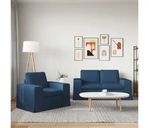 Sofa 2 Pcs Mėlyna 182 X 80 X 82 Cm Audinys