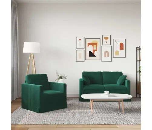 Sofa 2 Pcs Tamsiai Žalia 138 X 78 X 80 Cm Aksomas