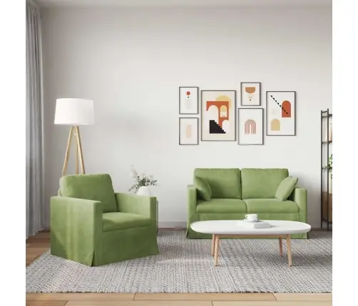 Sofa 2 Pcs Šviesiai Žalia 138 X 78 X 80 Cm Aksomas