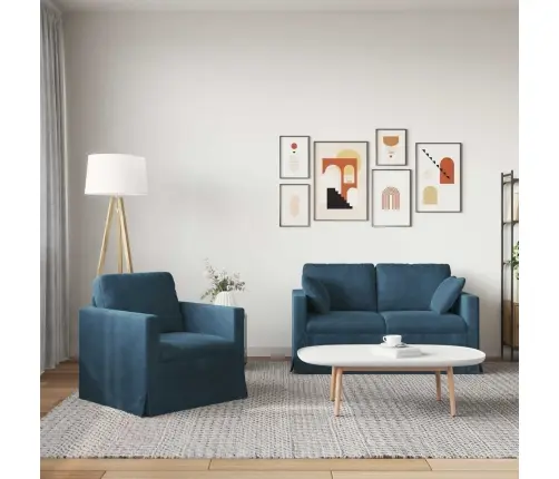 Diivan 2 Pcs Sinine 138 X 78 X 80 Cm Samet