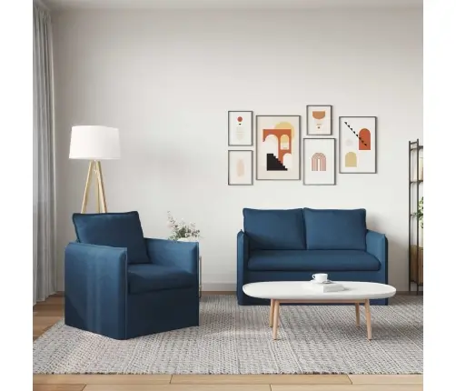 Sofa 2 Pcs Mėlyna 196 X 82 X 85 Cm Audinys