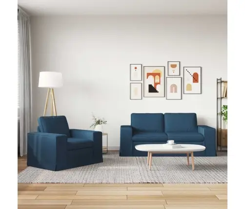Sofa 2 Pcs Mėlyna 182 X 80 X 82 Cm Audinys