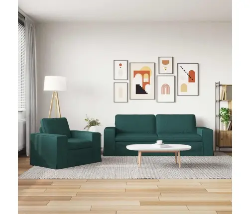 Sofa 2 Pcs Tamsiai Žalia 182 X 80 X 82 Cm Audinys
