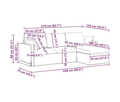 Dīvāns Rozā Vispārējās Izmēri: 228 X 134 X 80 Cm (P X D X A) Vidaxl