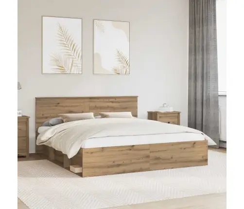 Gultas Rāmis Mākslīgā Ozola 180 X 200 Cm Inženierijas Koks Vidaxl