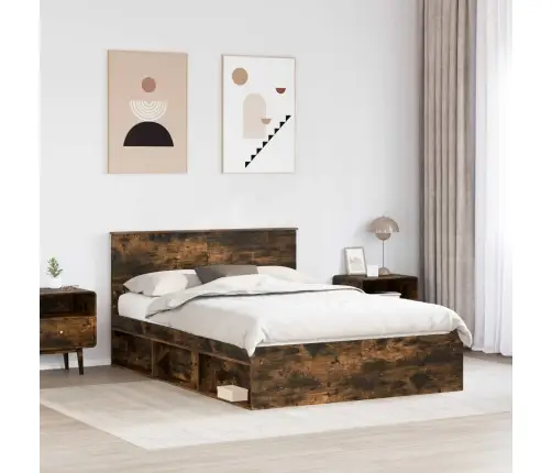 Voodi Raam Peaga Suitsetatud Tamm 160 X 200 Cm Tehispuit