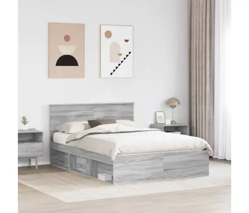 Gultas Rāmis Pelēks Sonoma 160 X 200 Cm Inženierijas Koks Vidaxl