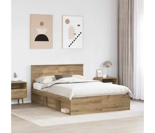 Gultas Rāmis Mākslīgā Ozola 150 X 200 Cm Inženierijas Koks Vidaxl