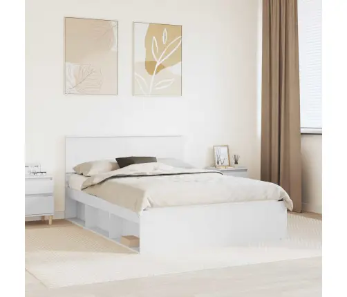 Voodi Raam Peaga Valge 140 X 190 Cm Tehispuit