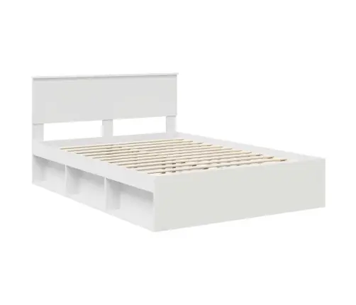 Voodi Raam Peaga Valge 140 X 190 Cm Tehispuit