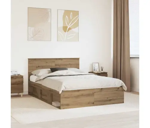 Gultas Rāmis Mākslīgā Ozola 140 X 190 Cm Inženierijas Koks Vidaxl