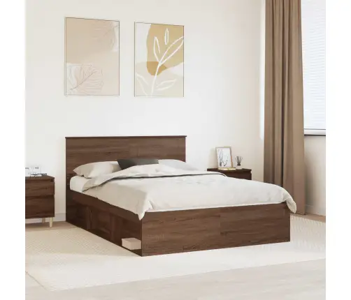 Gultas Rāmis Brūns Ozols 140 X 200 Cm Inženierijas Koks Vidaxl